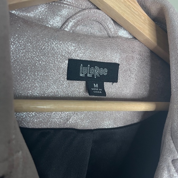 Lularoe RARE UNICORN Presley Moto Jacket Shimmer Purple Pink belt Medium great - Picture 3 of 7